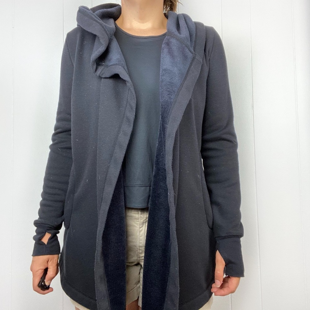 Ideology Black Plush Lined Open Sweatshirt XS Soft Comfy